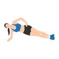 Woman doing Side plank exercise. Flat vector