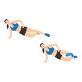Woman doing Side plank front kick exercise. Flat vector Royalty Free Stock Photo