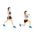 Woman doing Split squat curl exercise.