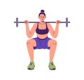 Woman doing squat with barbell. Girl exercising in gym, lifting weights. Female during sport, weightlifting workout Royalty Free Stock Photo