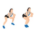 Woman doing squat jacks or side sumo walks exercise