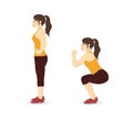 Woman Doing Squat Workout Two Step For Exercise Guide.