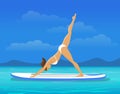 Woman doing Stand Up Paddling Yoga on Paddle Board. SUP yoga workout Royalty Free Stock Photo