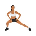 Woman doing standing adductor or adduction stretch exercise