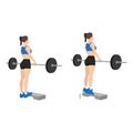 Woman doing standing calf raises with barbell exercise