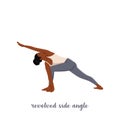 Woman doing standing in the Extended Side Angle Pose or Utthita Parsvakonasana