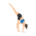 Woman doing Standing split pose urdhva prasarita era padasana exercise