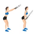 Woman doing straight arm Rope lat pulldown exercise