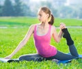 Woman doing stretching fitness exercise. Yoga postures Royalty Free Stock Photo