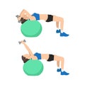 Woman doing Swiss ball lying triceps extensions.