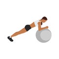 Woman doing Swiss ball plank. abdominals exercise flat vector Royalty Free Stock Photo