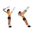 Woman doing TRX Suspension strap T Flyes exercise. Flat vector