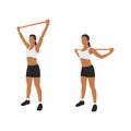 Woman doing Upper back overhead pull down with long resistance band Royalty Free Stock Photo