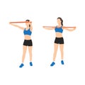 Woman doing Upper back reverse fly with long resistance band Royalty Free Stock Photo