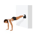 Woman doing Wall push ups exercise. Flat vector