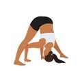 Woman doing wide legged forward bend pose prasarita padottanasana Royalty Free Stock Photo