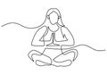 Woman doing yoga exercise in continuous one line drawing. Young lady sitting cross legged meditating in Lotus pose. Relaxing and Royalty Free Stock Photo