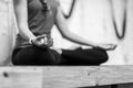 Woman Doing Yoga Exercises In Gym, Closeup Sport Fitness Girl Sitting Lotus Pose Royalty Free Stock Photo