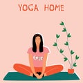 Woman doing yoga at home. Illustration with pose Baddha Konasana, Bound Angle Pose