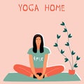 Woman doing yoga at home. Illustration with pose Baddha Konasana, Bound Angle Pose