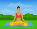 Woman doing Yoga Meditation in Lotus Pose Outside Vector Illustration. Royalty Free Stock Photo