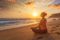 Woman doing yoga oudoors at beach - Padmasana lotus pose Royalty Free Stock Photo