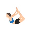 Woman doing yoga pose,Dhanurasana Bow Pose asana in hatha yoga Flat vector