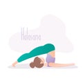 Woman doing yoga pose, Plough Pose or Halasana asana in hatha yoga