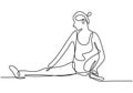 Woman doing yoga pose. Young yoga girl sitting and pose with stretching. Professional yoga exercise. Continuous line art. Health