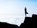 Woman doing yoga sunset silhouette Royalty Free Stock Photo