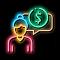 Woman Dollar Mark neon glow icon illustration