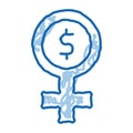 Woman Dollar Mark doodle icon hand drawn illustration