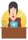 woman dozed off at work. Vector illustration decorative design Royalty Free Stock Photo