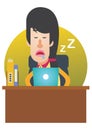 woman dozed off at work. Vector illustration decorative design Royalty Free Stock Photo