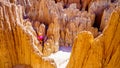 Woman in the dramatic and unique patterns of Slot Canyons and Hoodoos in Cathedral Gorge State Park, Nevada Royalty Free Stock Photo