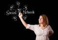Woman draving social network theme on whiteboard Royalty Free Stock Photo