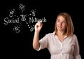 Woman draving social network theme on whiteboard Royalty Free Stock Photo