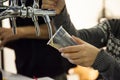 Woman drawing beer from tap Royalty Free Stock Photo