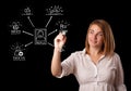 Woman drawing social network icons on whiteboard Royalty Free Stock Photo