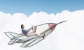 Woman in drawn airplane Royalty Free Stock Photo