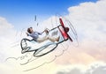 Woman in drawn airplane Royalty Free Stock Photo