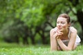 Woman dreaming outdoors Royalty Free Stock Photo