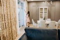 Woman dress dreaming house interior room Royalty Free Stock Photo