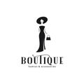 Woman in dress and hat logo. Boutique woman