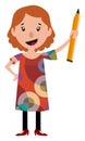 Woman in dress holding a big pencil illustration vector Royalty Free Stock Photo