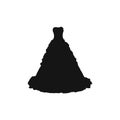 Woman dress icon. Simple style wedding dress rent poster background symbol. Woman dress brand logo design element. Woman dress t-