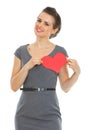 Woman in dress with paper Valentines heart Royalty Free Stock Photo