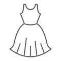 Woman dress thin line icon, female and clothes, gown sign, vector graphics, a linear pattern on a white background.