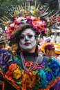 Mexico City, Mexico, ; October 26 2019: Woman dressed as catrina at the Parade of catrinas at the Day of the Dead celebrations in Royalty Free Stock Photo