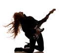 Woman squatting and clutching guitar Royalty Free Stock Photo